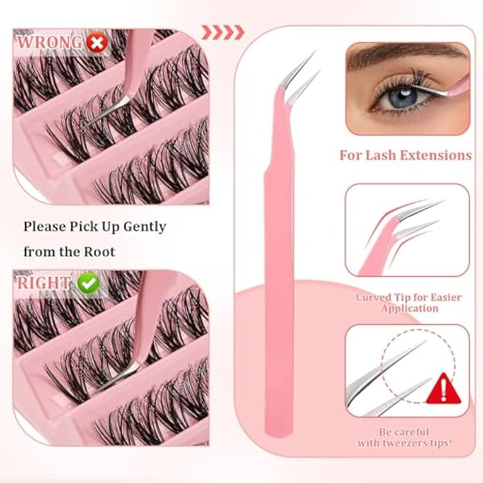 Lash Extension Kit, Individual Lashes with Lash Glue Bond and Seal, 200 Cluster Lashes 8~16mm Natural Look Lash Clusters False Eyelash Extension Kit (MIX) - Image 2